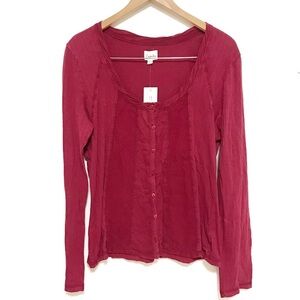 New Emberly red button up cotton knit scoop neck